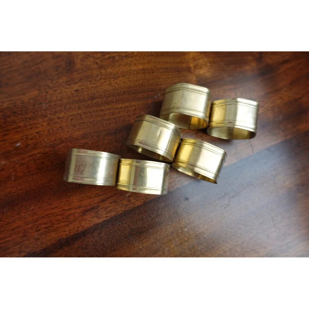 set of 6 vintage napkin ring hexagonal shape brass‎